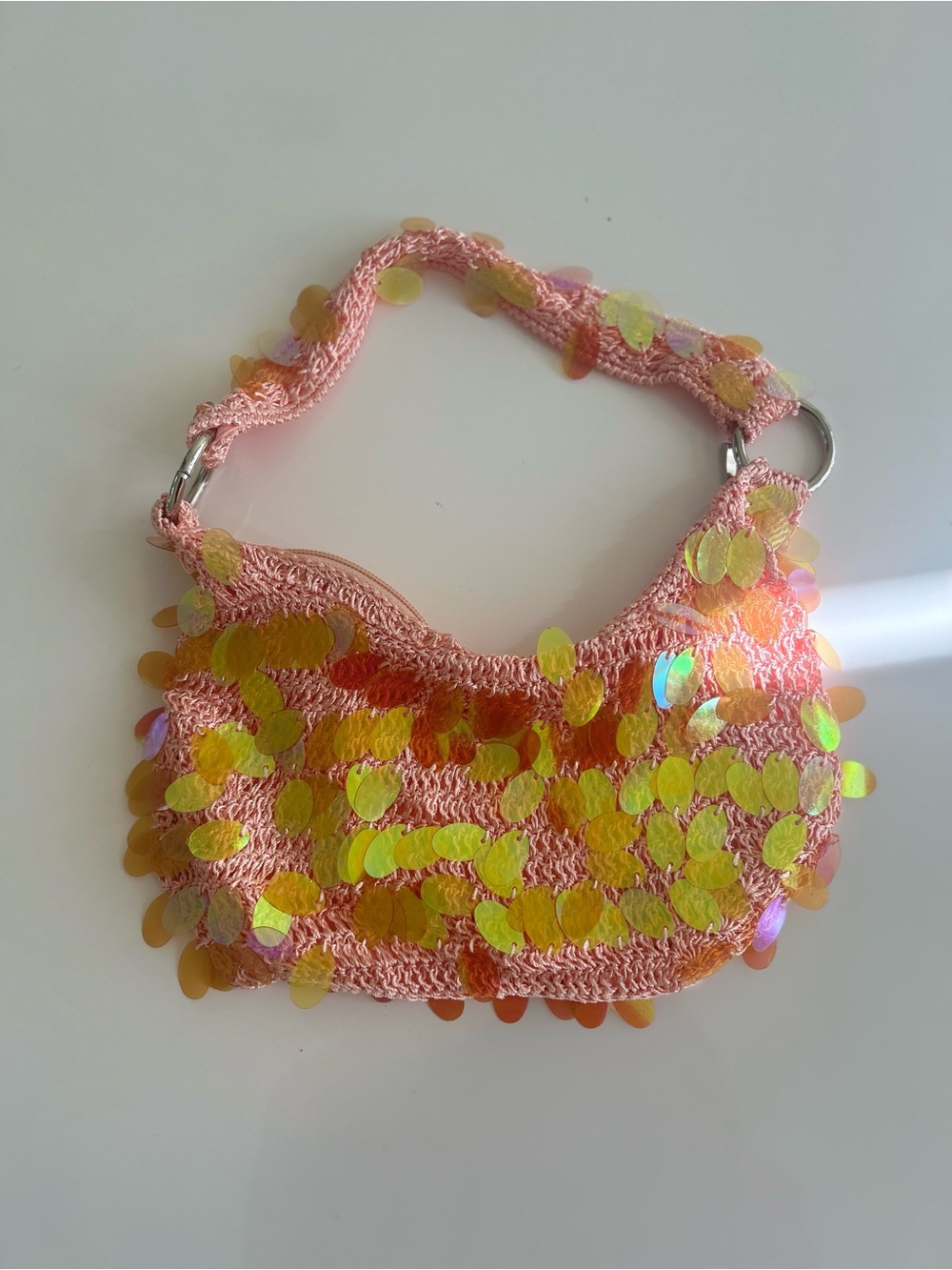 Peach Sequin Crochet Mini Bag